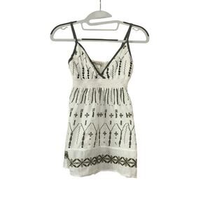 American Rag Y2K Embroidered Babydoll Tank Top Womens XS Preppy Boho 100% Cotton